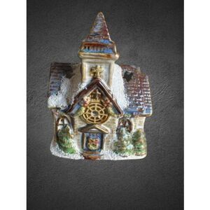 PORCELAIN TEA LIGHT CHRISTMAS VILLAGE CHURCH WITH SNOW A11807
